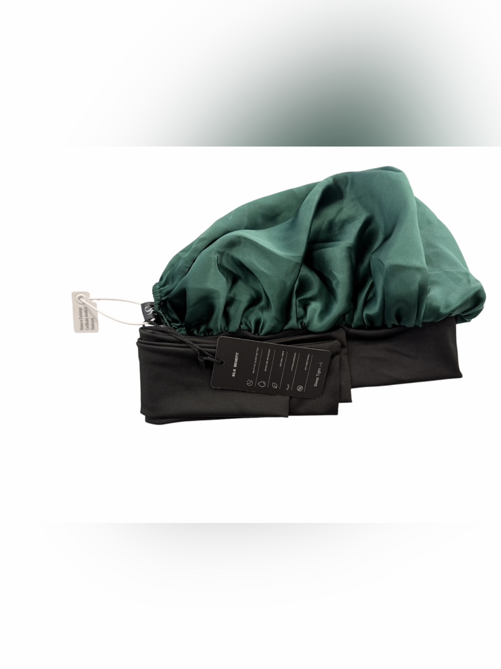 NWT SILKSILKY Mulberry Silk Bonnet Dark Green Black Long Ribbons
